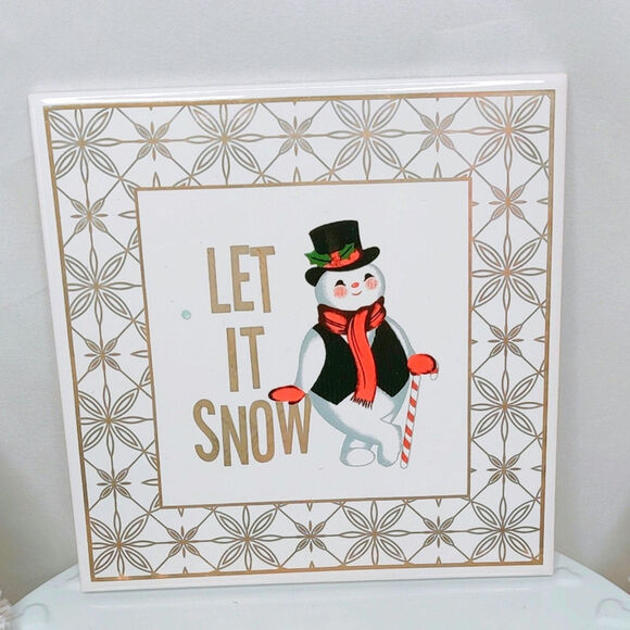Retro Christmas Conrad Candy Cane Snowman Ceramic Trivet Starburst Design - Picture 1 of 9